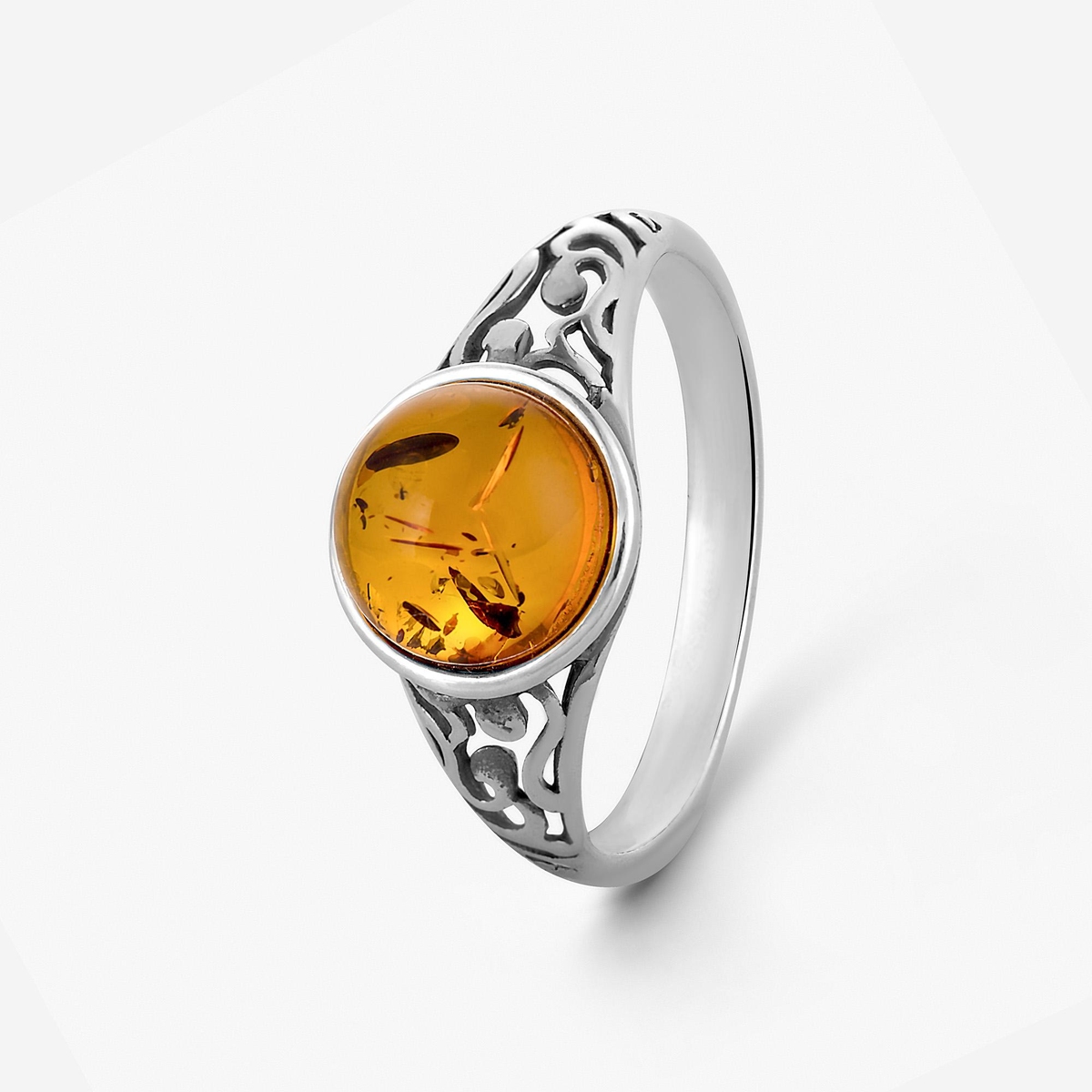 Pierścionek srebrny z bursztynem