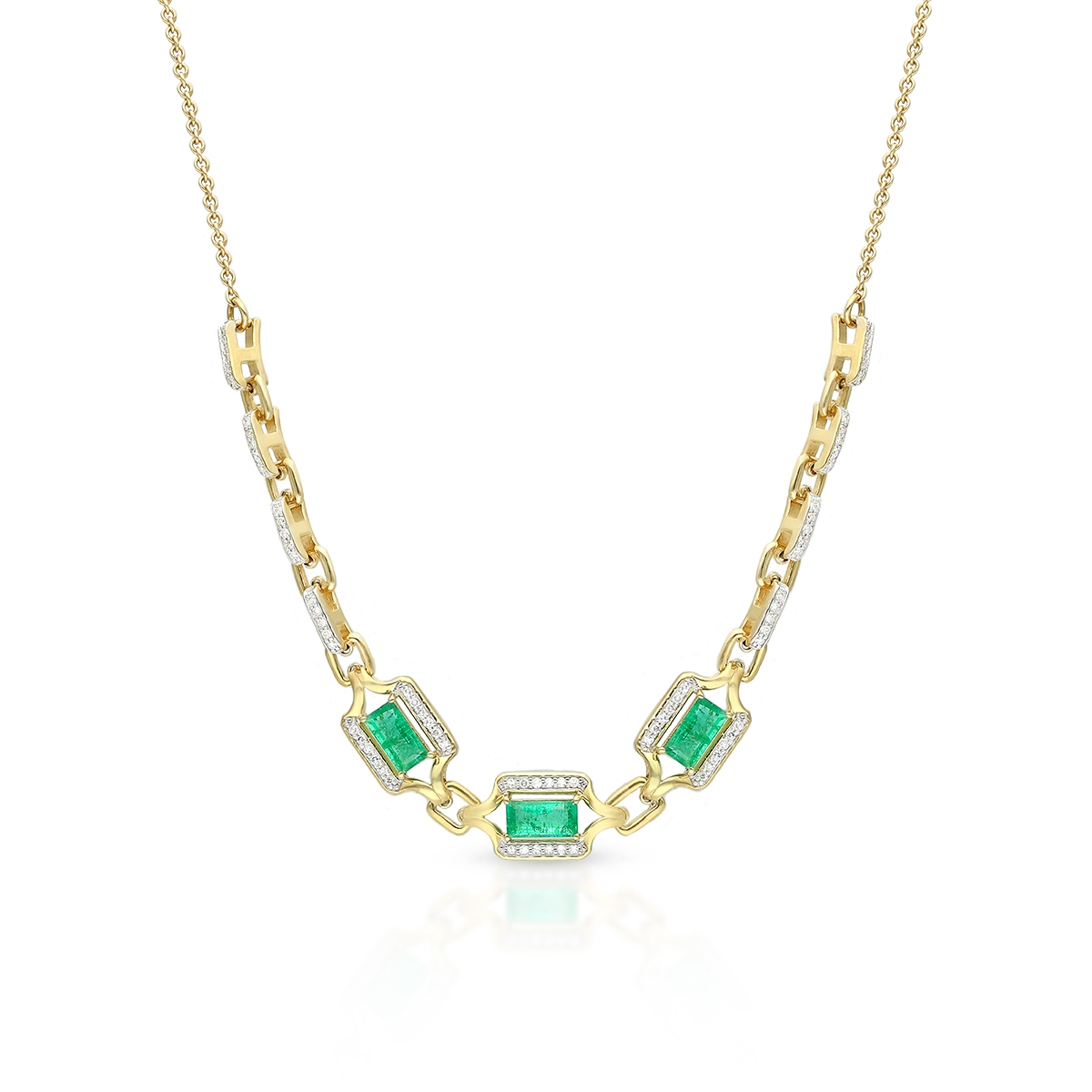 Naszyjnik złoty z diamentami i szmaragdami