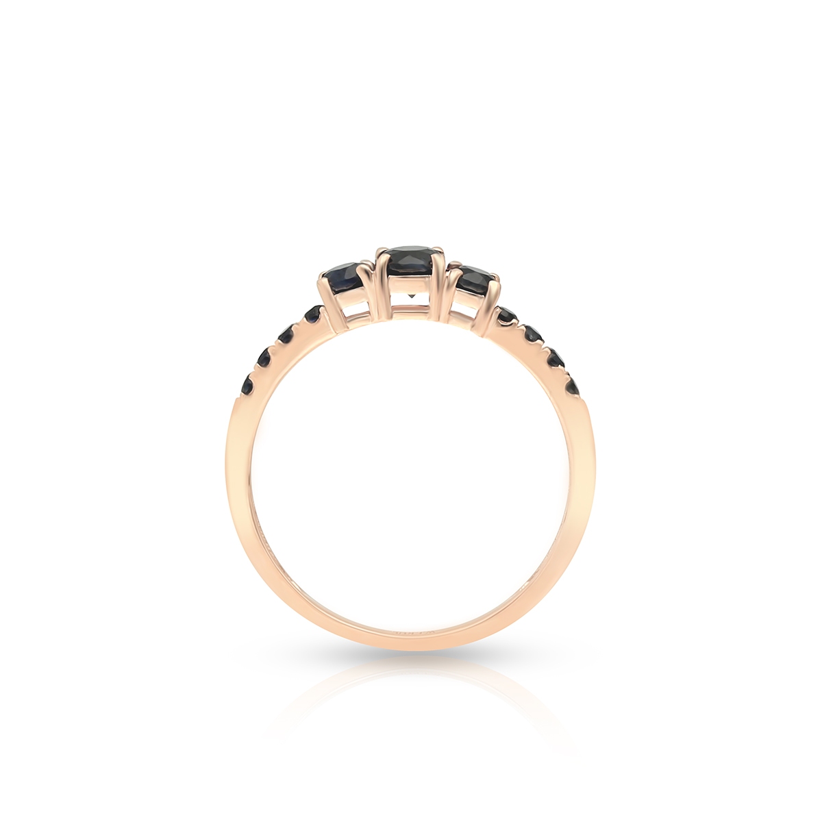 Pierścionek różowe złoto z czarnymi szafirami