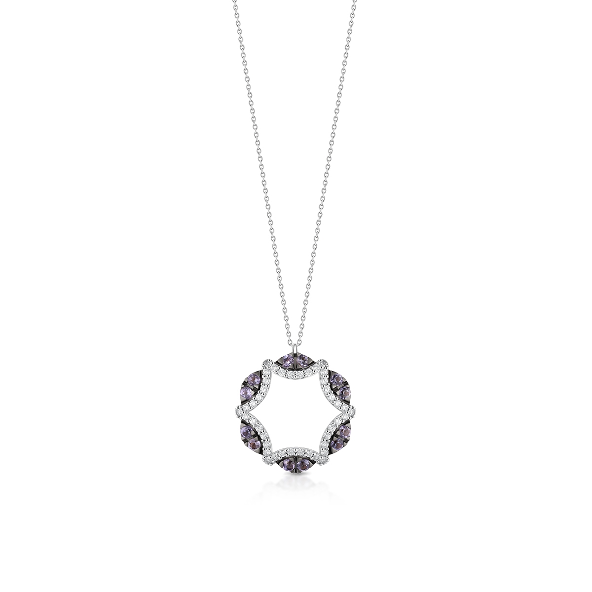 Naszyjnik białe złoto z diamentami i tanzanitami