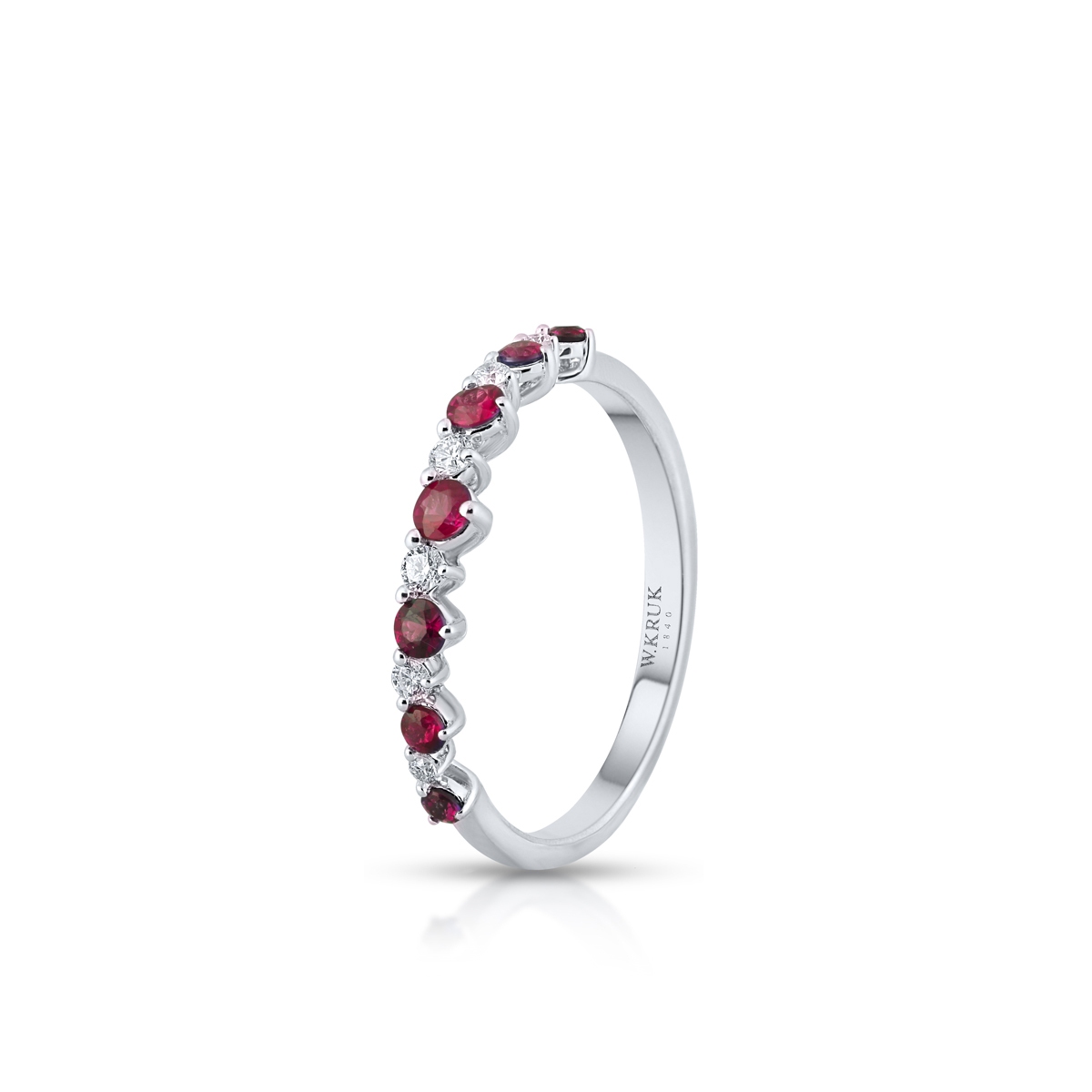 Pierścionek białe złoto z brylantami i rubinami