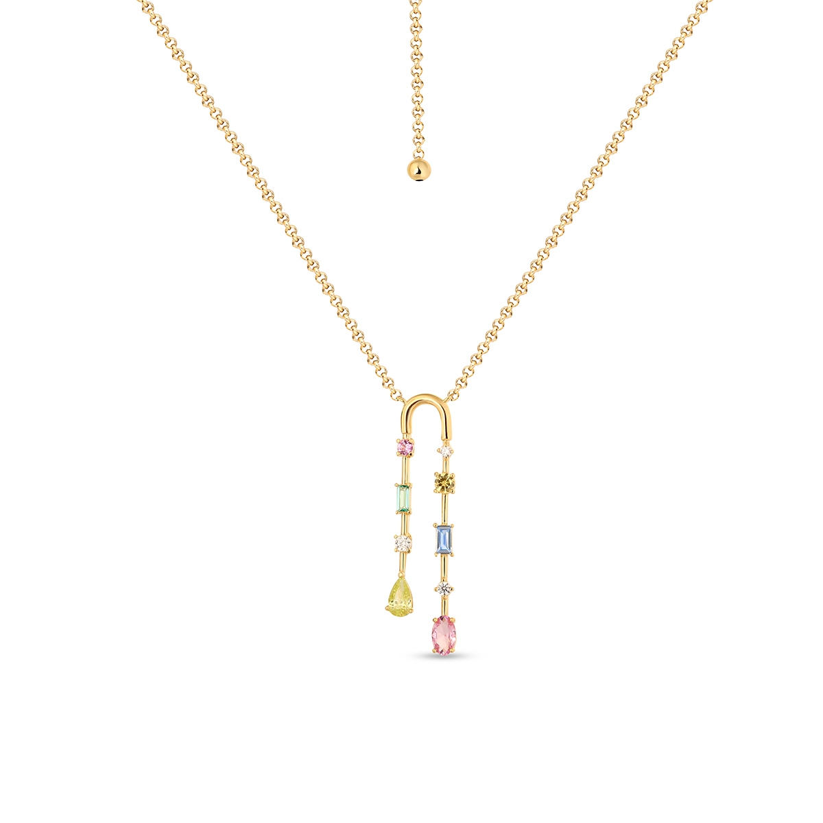 Naszyjnik srebrny z kolorowymi kamieniami Mozaika