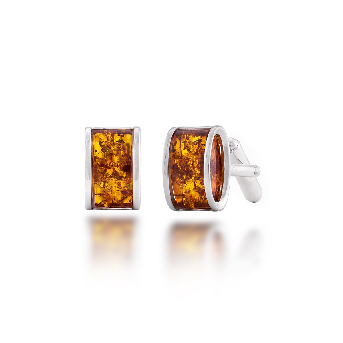 Spinki do koszuli srebrne z bursztynami