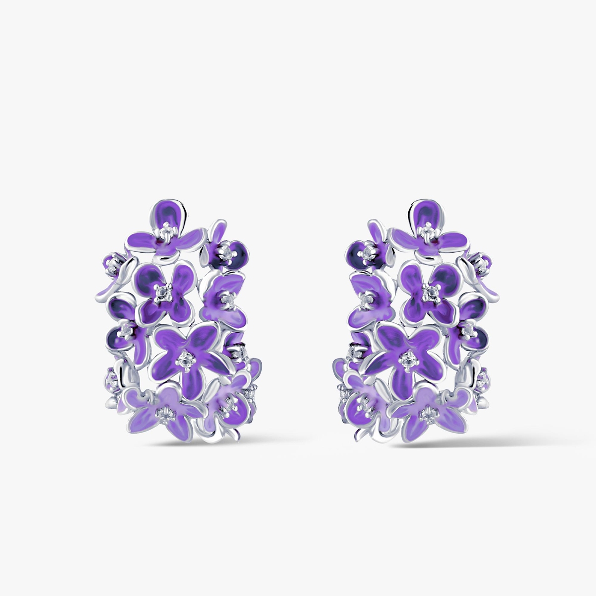 Kolczyki srebrne Kwiaty Nocy Fioletowy Bez