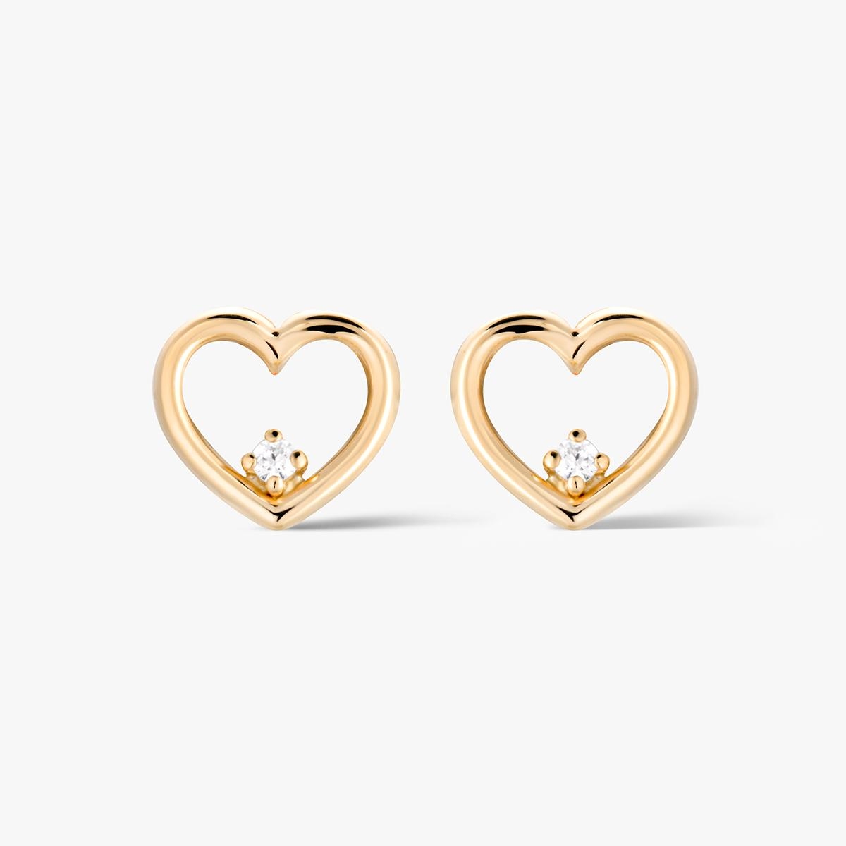 Kolczyki złote serca z cyrkonią