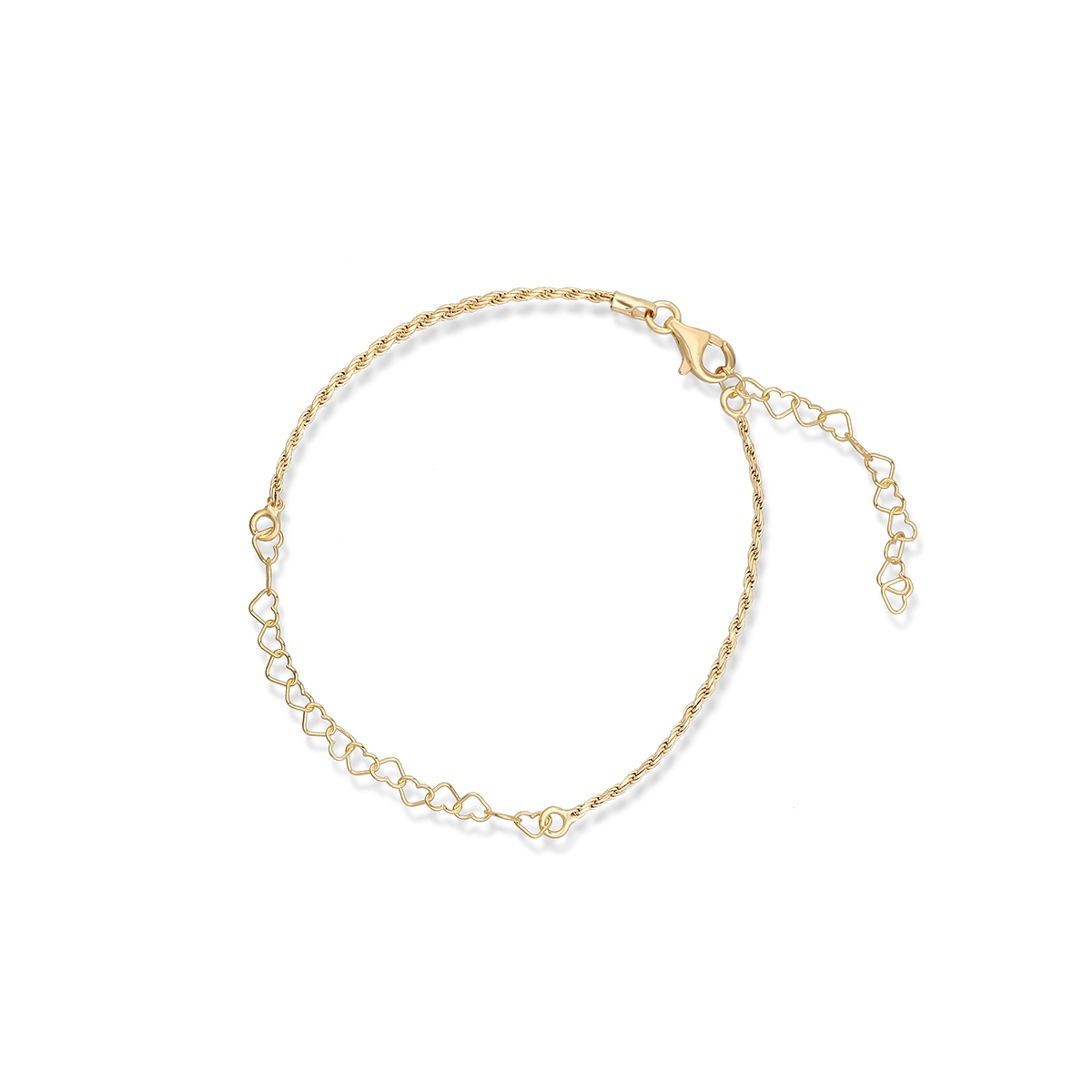 Bransoleta srebrna złocona z serduszkami