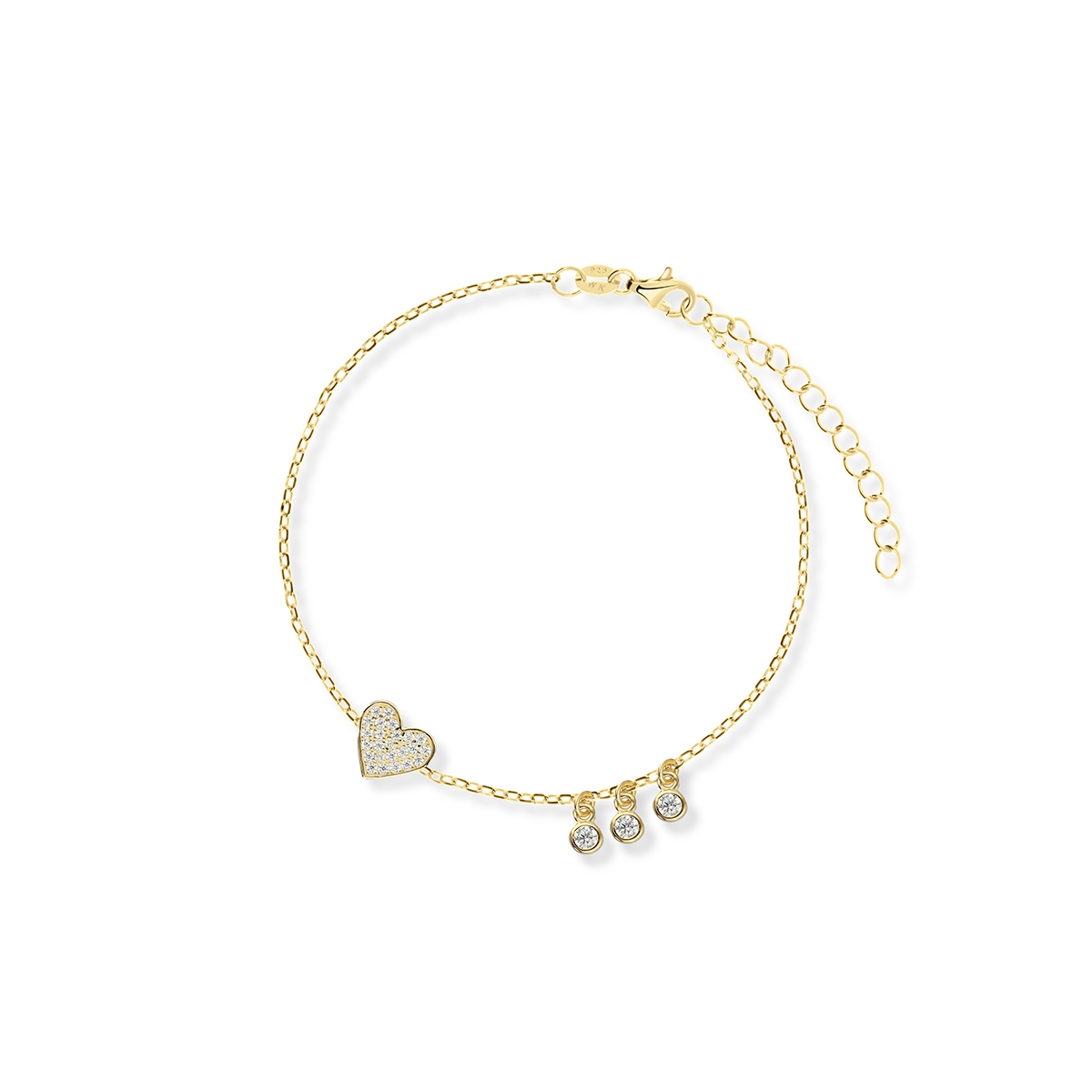 Bransoletka srebrna pozłacana z cyrkoniami serce