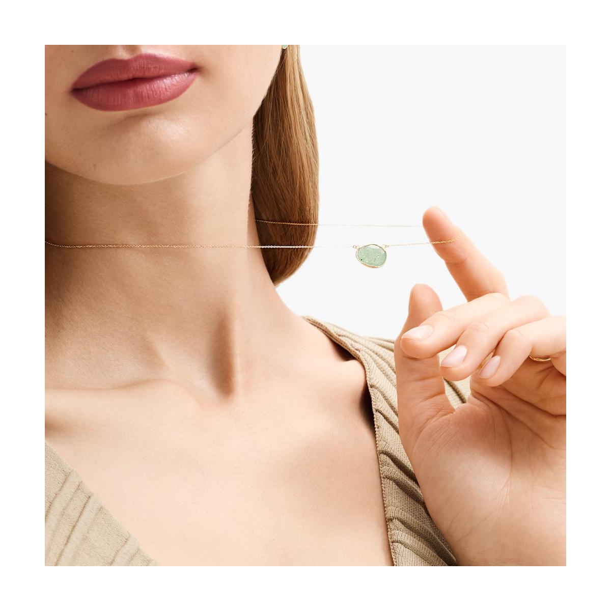 Naszyjnik złoty z zielonym awenturynem Saint Tropez