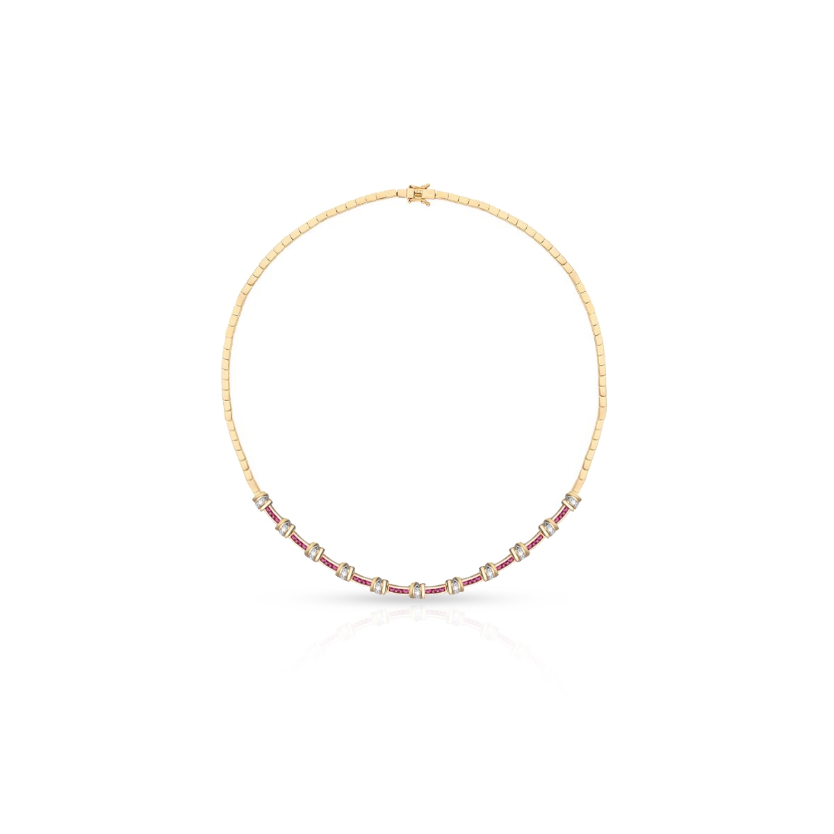 Naszyjnik złoty z diamentami i rubinami