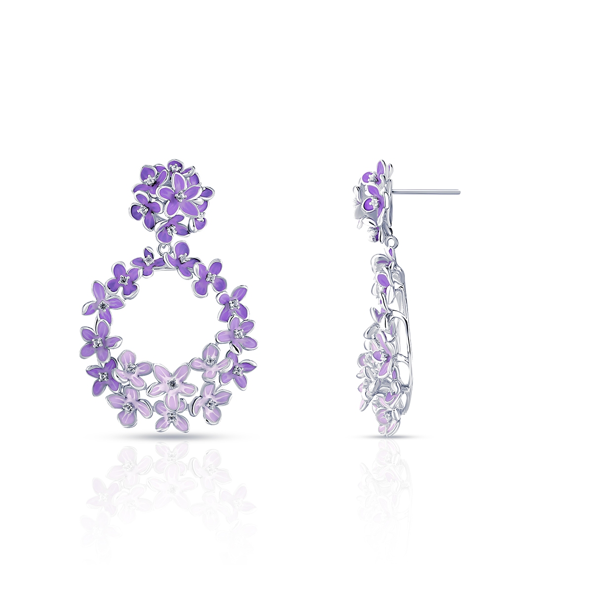 Kolczyki srebrne Kwiaty Nocy Fioletowy Bez