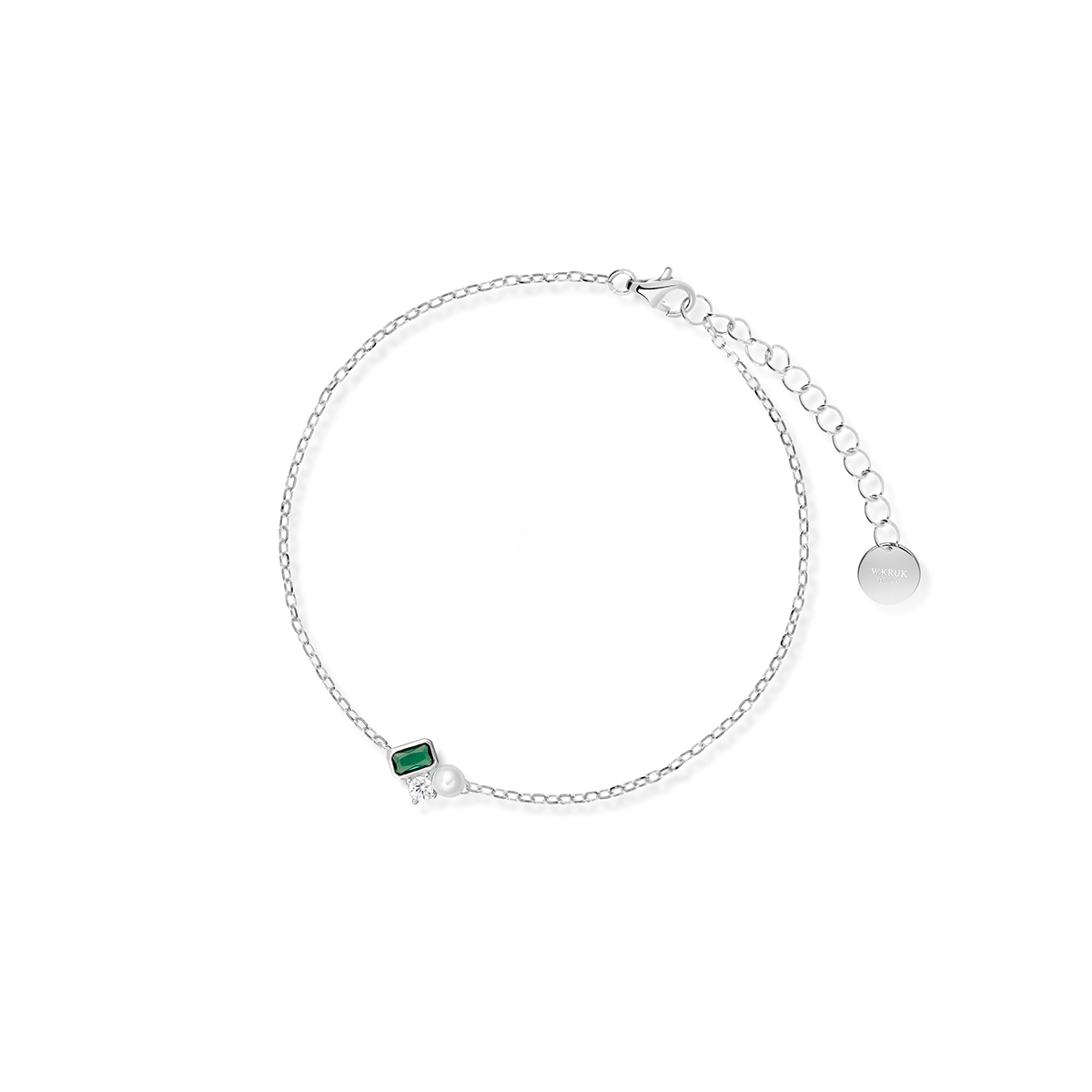 Bransoleta srebrna z perłą i cyrkoniami