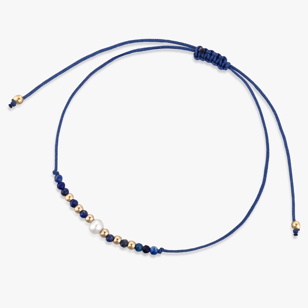 Bransoleta sznurkowa z perłą i lapisem lazuli
