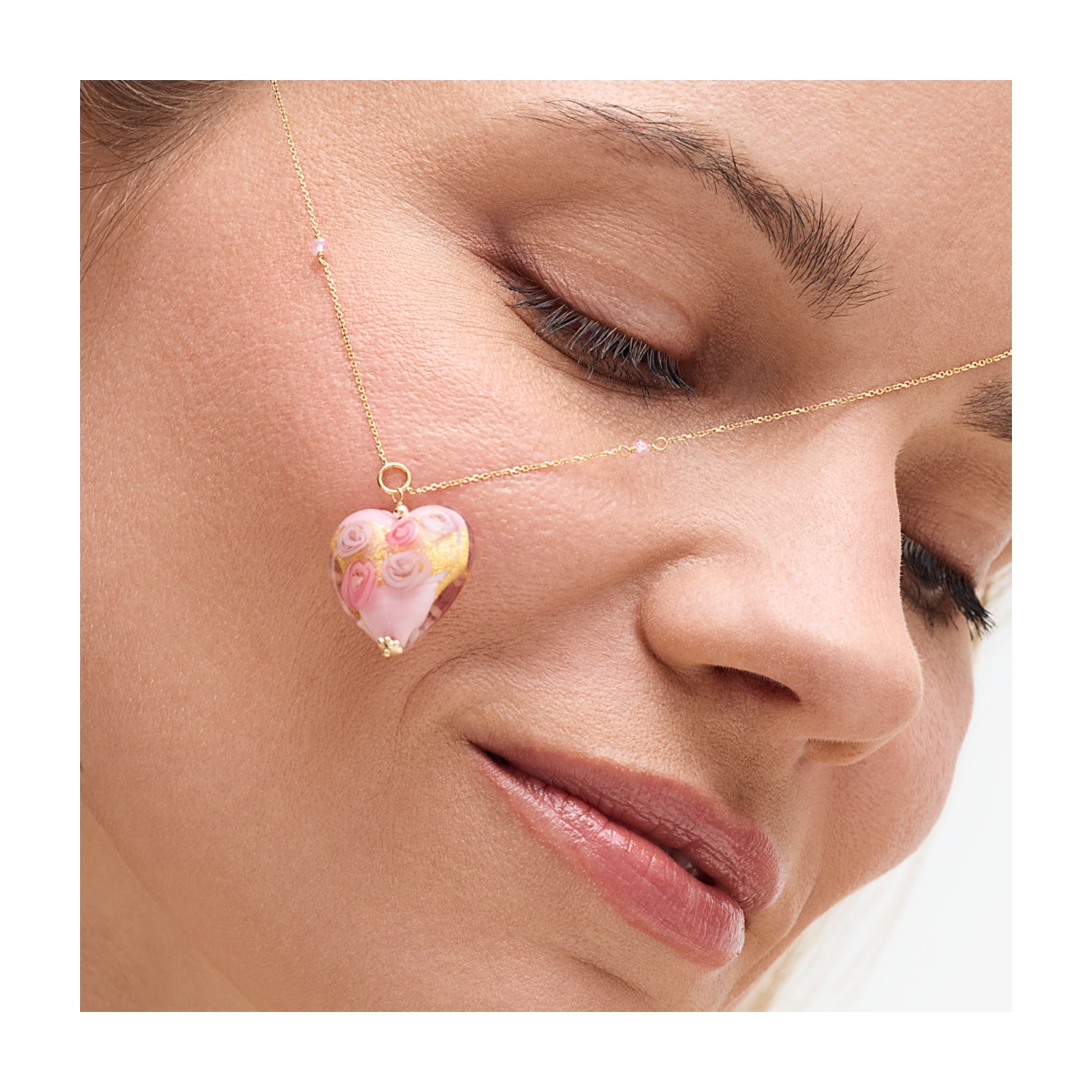 Naszyjnik złoty z sercem Murano