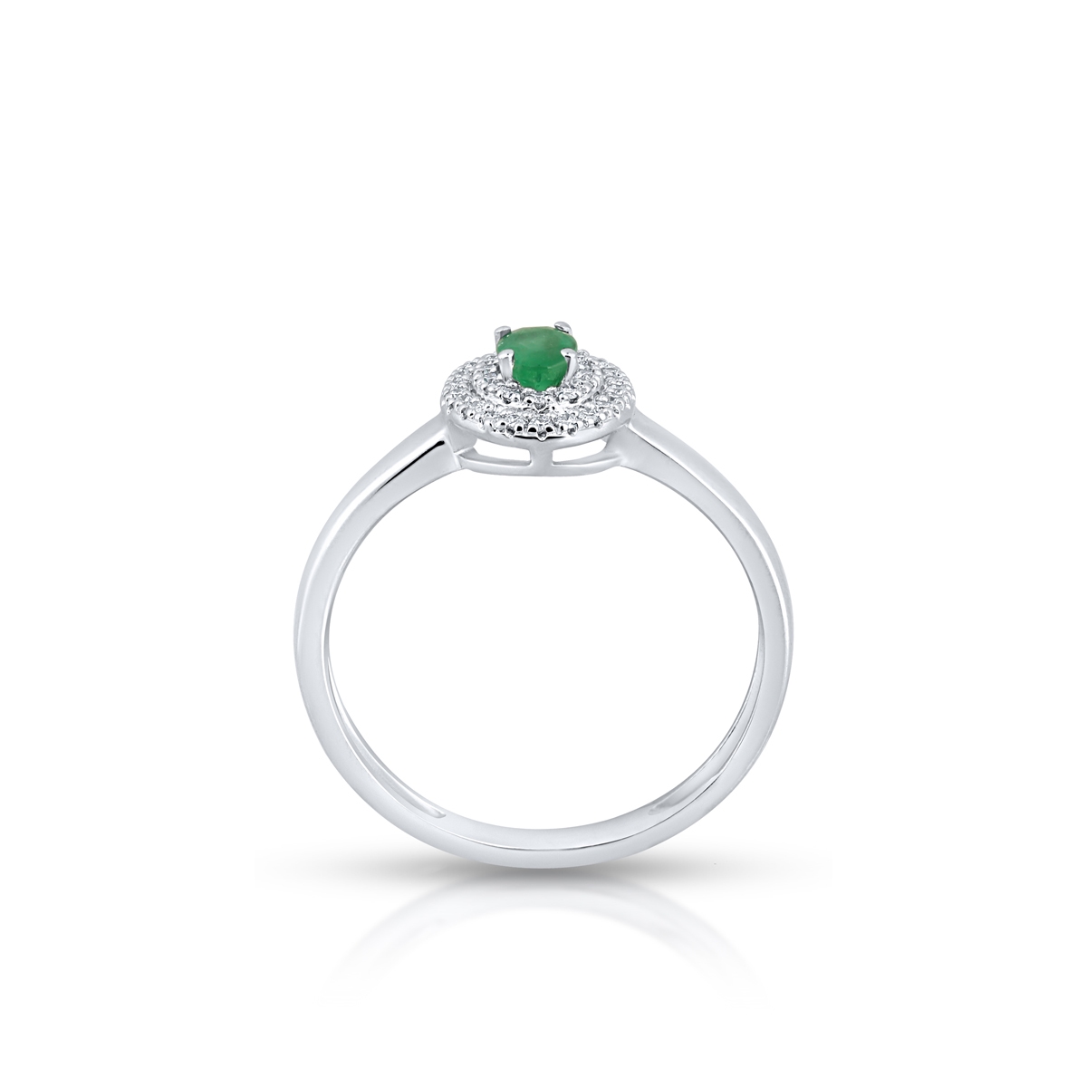 Pierścionek białe złoto z diamentami i szmaragdem
