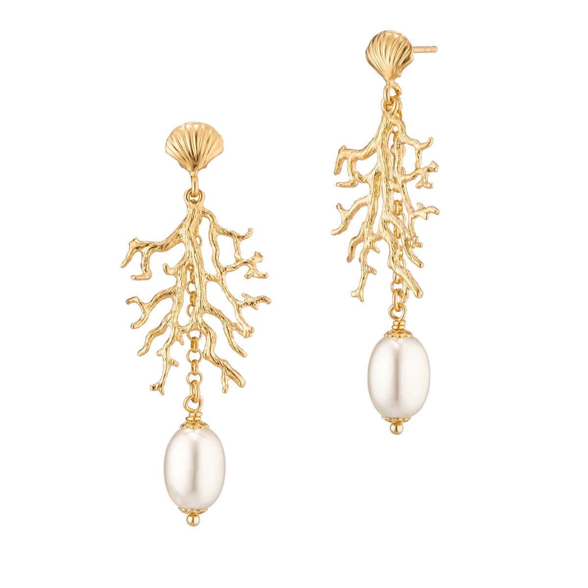 Kolczyki z motywem koralowca i perłą Picky Pica Aloha