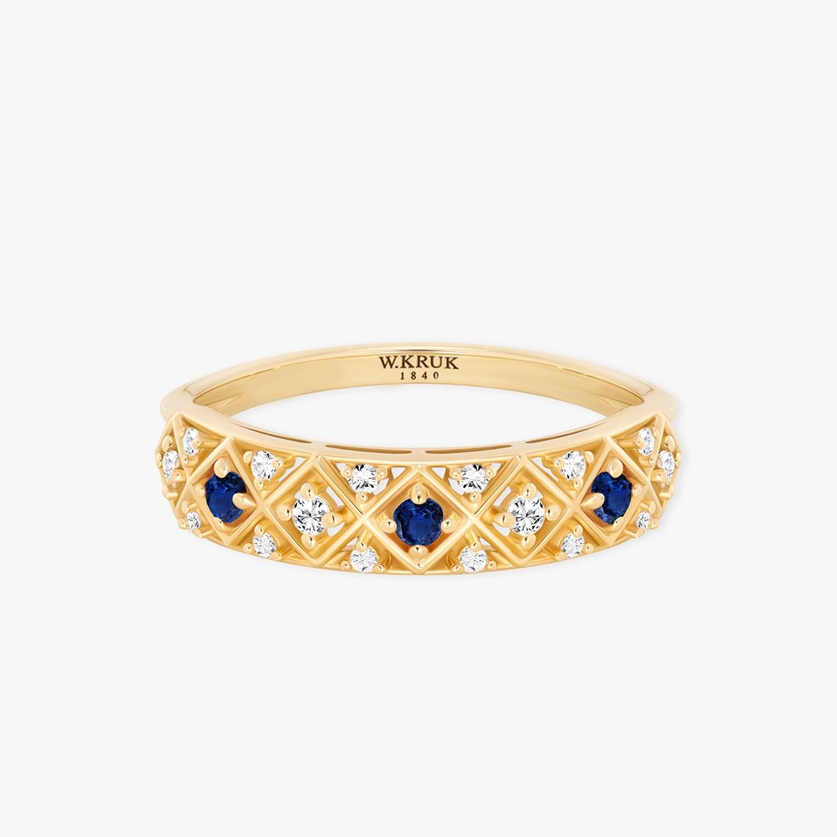 Pierścionek złoty z szafirami TRIO