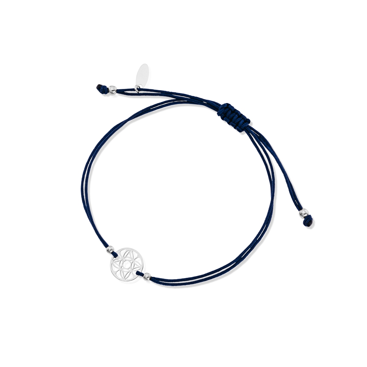 Bransoletka srebrna na granatowym sznurku arabeska