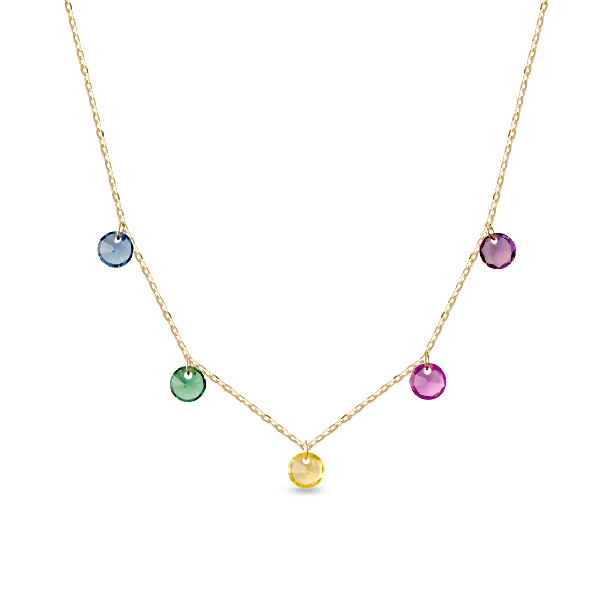 Naszyjnik złoty z kolorowymi cyrkoniami