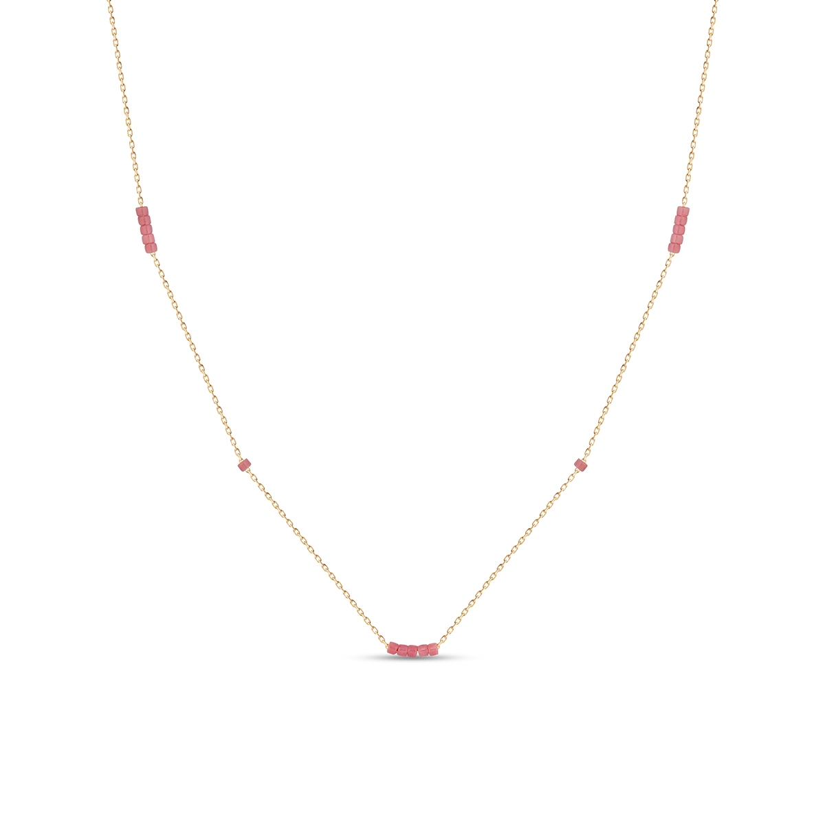 Naszyjnik złoty różowymi koralikami