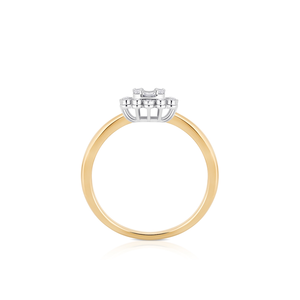 Pierścionek złoty bicolor z brylantem i diamentami