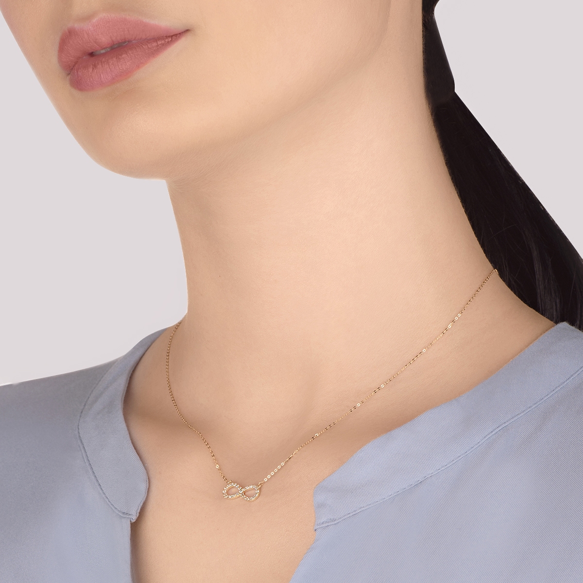 Naszyjnik złoty nieskończoność z cyrkoniami