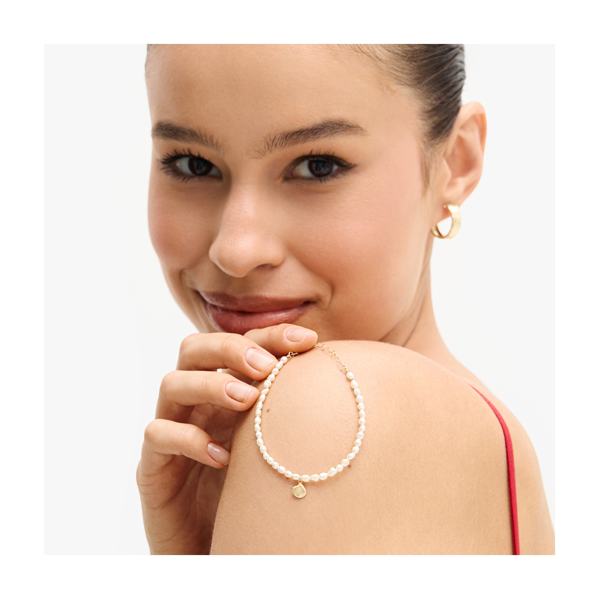 Bransoleta złota z muszlą i perłami Santorini