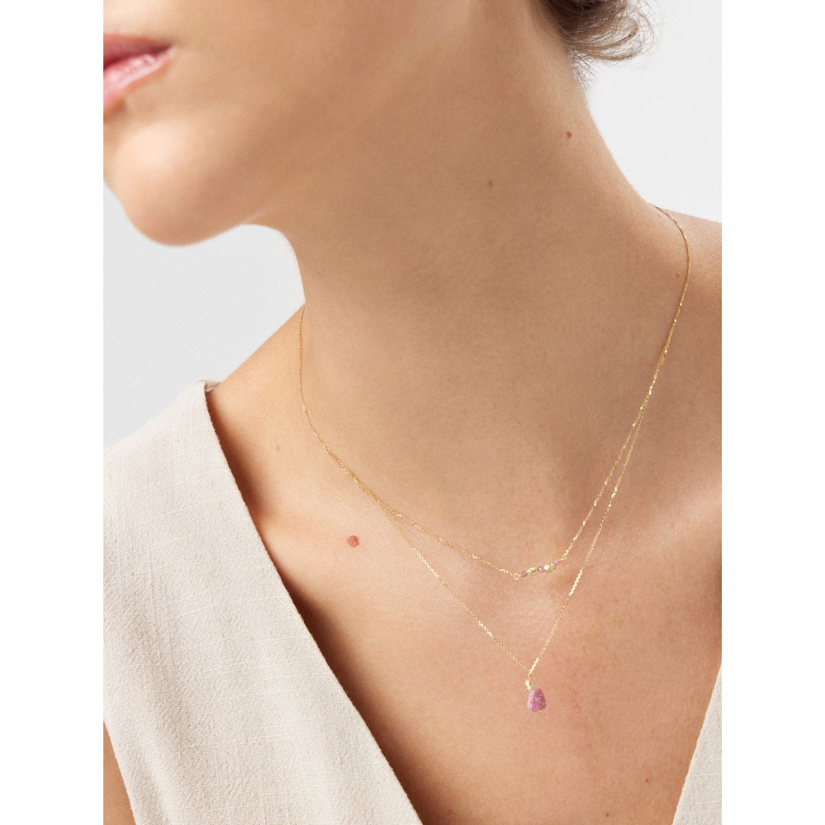 Naszyjnik złoty z różowymi turmalinami Saint Tropez
