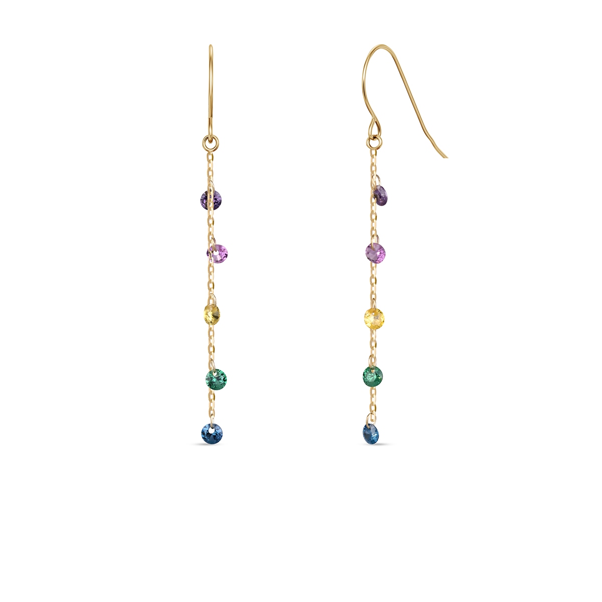 Kolczyki złote z kolorowymi cyrkoniami