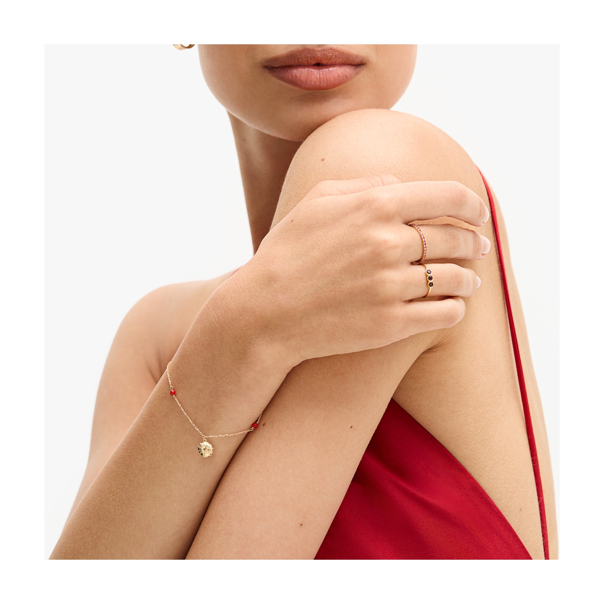 Bransoleta złota z meduzą i koralem Santorini