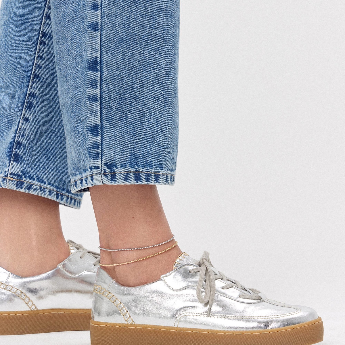 Bransoleta srebrna pozłacana na nogę