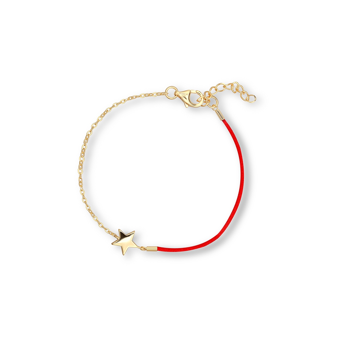 Bransoleta srebrna pozłacana z gwiazdką i czerwonym sznurkiem