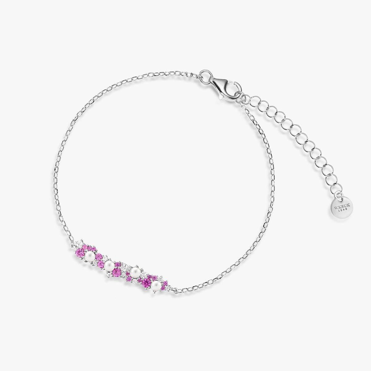 Bransoleta srebrna z perłami i cyrkoniami