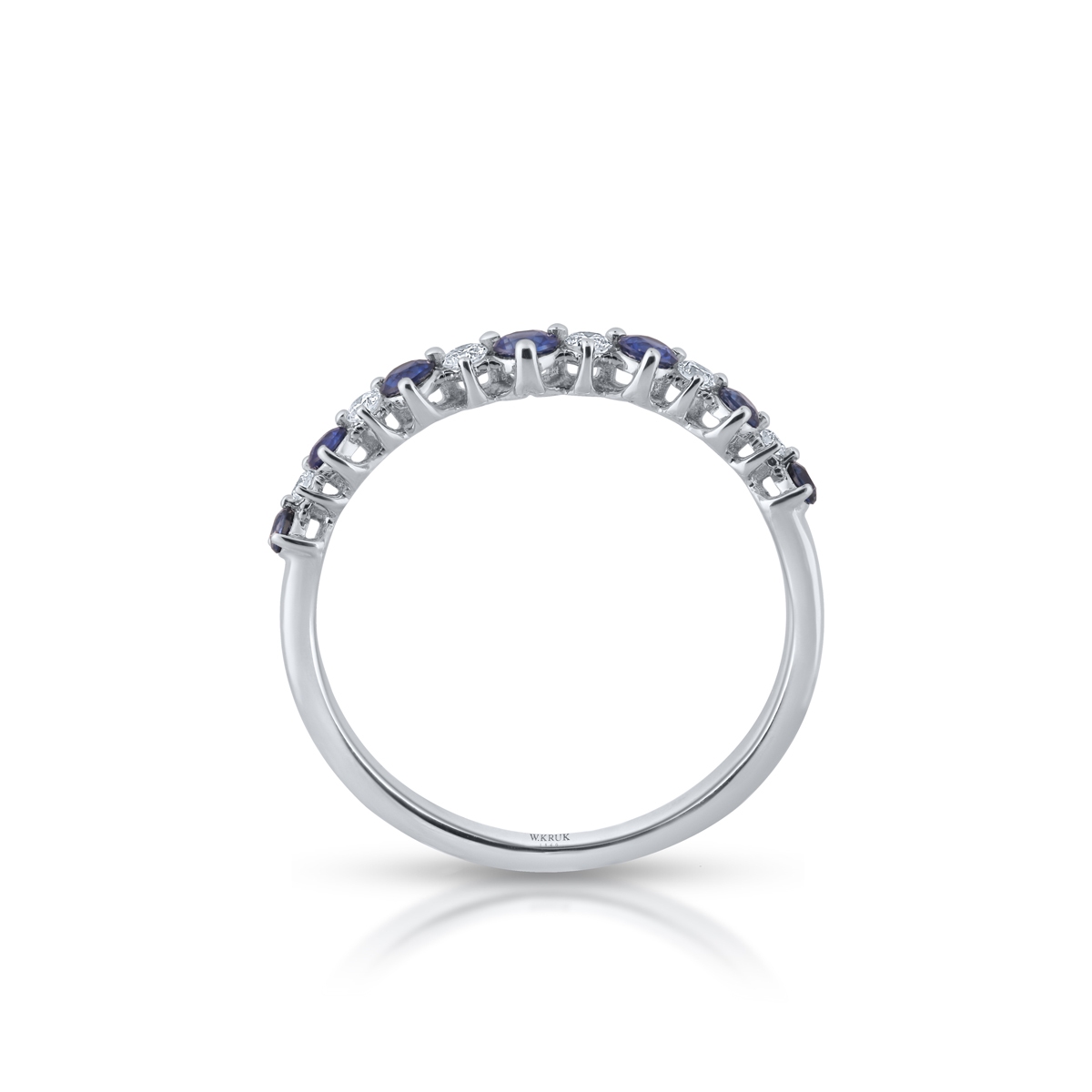 Pierścionek białe złoto z diamentami i szafirami