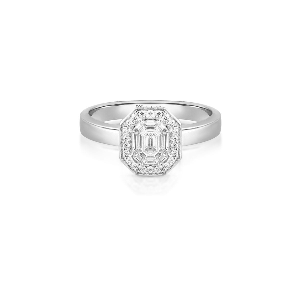 Pierścionek białe złoto z brylantami i diamentami