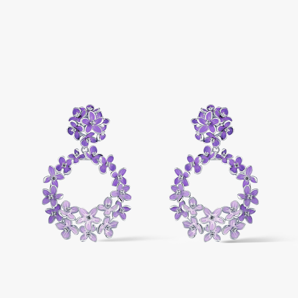 Kolczyki srebrne Kwiaty Nocy Fioletowy Bez
