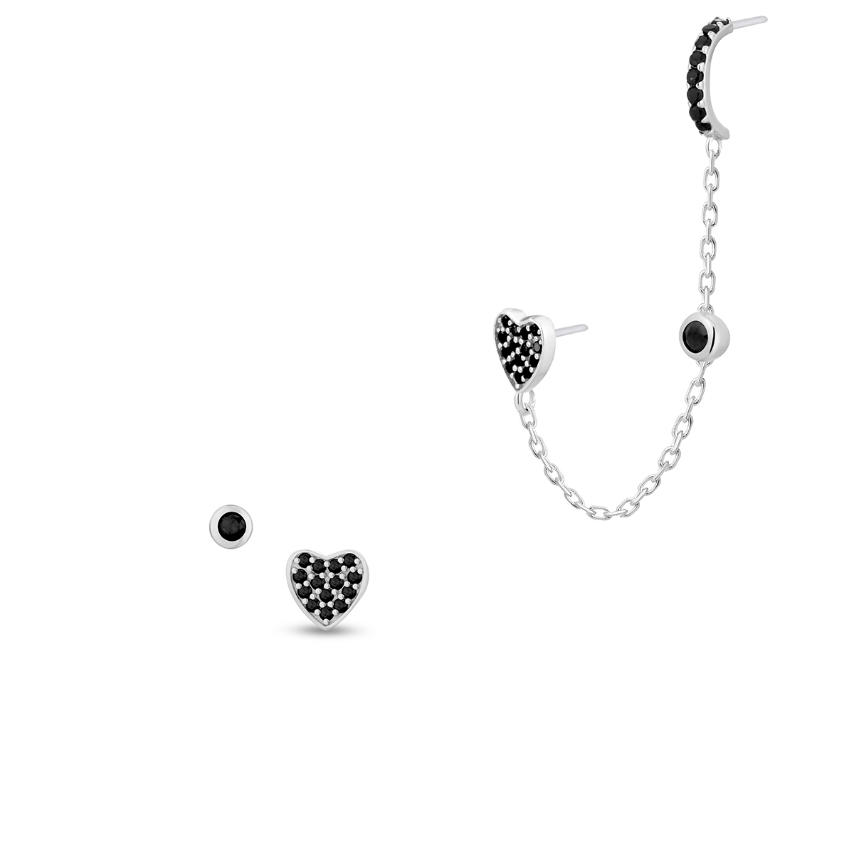 Kolczyki srebrne asymetryczne z czarnymi cyrkoniami