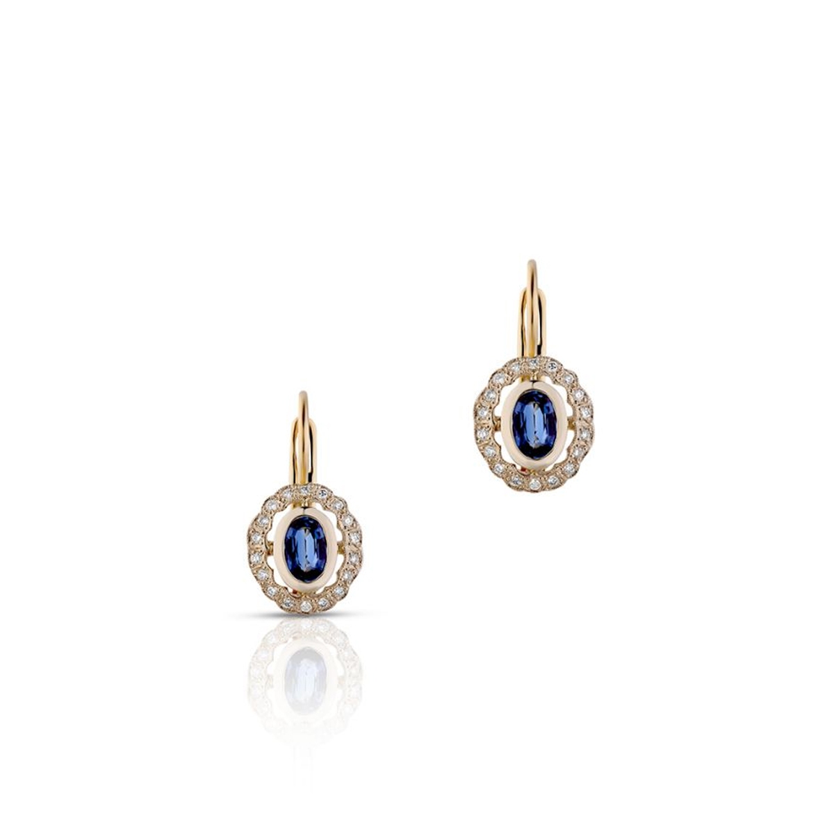 Kolczyki złote z brylantami i szafirem