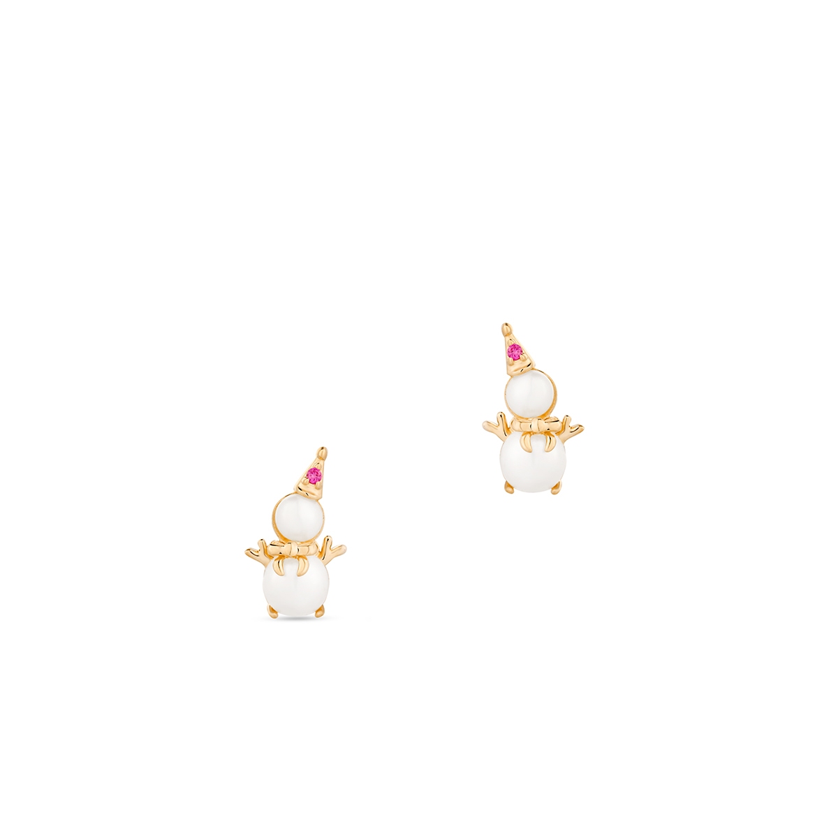 Kolczyki złote bałwanek z perłami