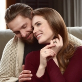 Pierścionek złoty bicolor z szafirami i diamentami