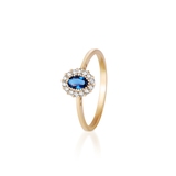 Pierścionek złoty z szafirem i cyrkoniami