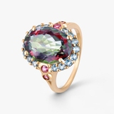 Pierścionek złoty z topazami i rodolitami