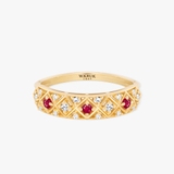 Pierścionek złoty z rubinami TRIO