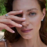 Kolczyki złote z diamentami i akwamarynem