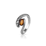 Pierścionek srebrny wąż z bursztynem