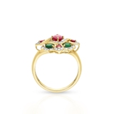 Pierścionek złoty z diamentami, rubinami i szmaragdami