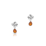 Kolczyki srebrne z kwiatem i bursztynem