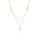 Naszyjnik złoty kaskadowy z jadeitami krzyżyk