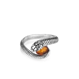 Pierścionek srebrny wąż z bursztynem
