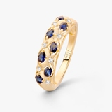 Pierścionek złoty z szafirami i diamentami Trio