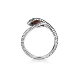 Pierścionek srebrny wąż z bursztynem